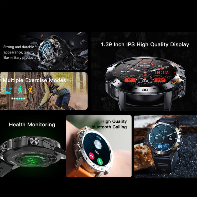 Montre connectée K52 1,39 pouces BT5.0 avec prise en charge de la détection de la fréquence cardiaque et du sommeil