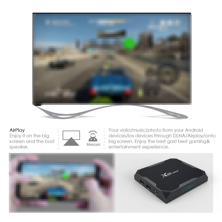 X96 max+ 4K Smart TV Box with Remote Control, Android 9.0, Amlogic S905X3 Quad-Core Cortex-A55,2GB+16GB, Support LAN, AV, 2.4G/5G WiFi, USBx2,TF Card,, EU Plug