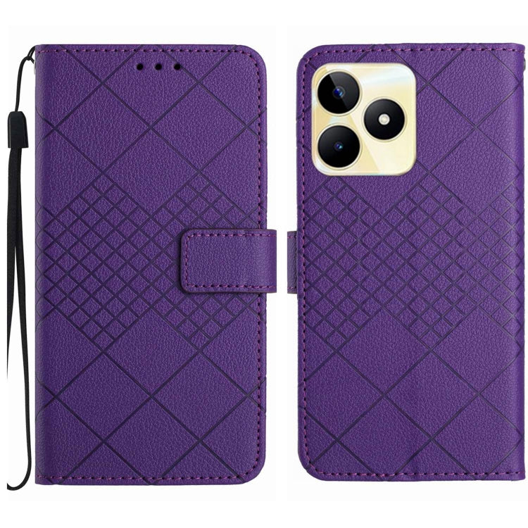 Rhombic Grid Texture Leather Phone Case, For Realme C63 5G, For Realme 12 5G Global, For Realme 12+ Global, For Realme 12 Pro/12 Pro+ Global, For Realme C67 4G, For Realme 11 4G Global, For Realme C53 / C51 / Narzo N53, For Realme 11 5G Global         ...