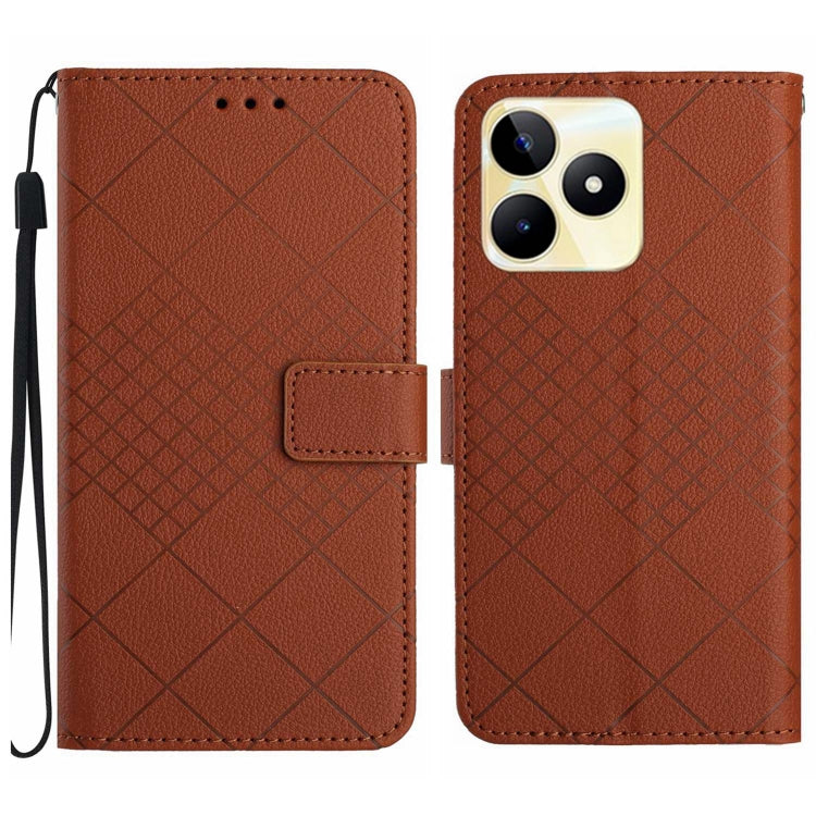 Rhombic Grid Texture Leather Phone Case, For Realme C63 5G, For Realme 12 5G Global, For Realme 12+ Global, For Realme 12 Pro/12 Pro+ Global, For Realme C67 4G, For Realme 11 4G Global, For Realme C53 / C51 / Narzo N53, For Realme 11 5G Global         ...