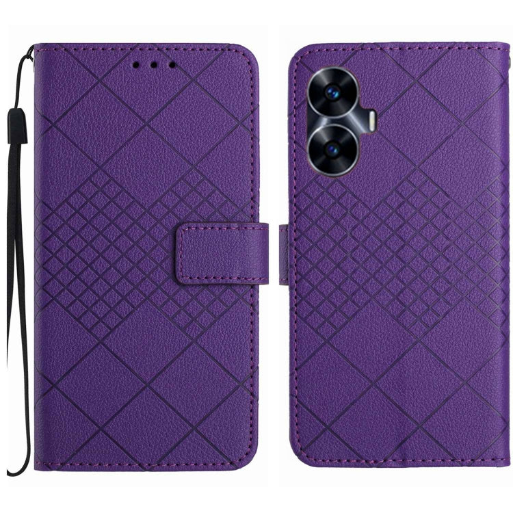 Rhombic Grid Texture Leather Phone Case, For Realme C63 5G, For Realme 12 5G Global, For Realme 12+ Global, For Realme 12 Pro/12 Pro+ Global, For Realme C67 4G, For Realme 11 4G Global, For Realme C53 / C51 / Narzo N53, For Realme 11 5G Global         ...