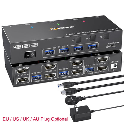 KC-KVM302AS 4K 60Hz USB3.0 / HDMI Dual Monitors KVM Switch, EU Plug, EU Plug