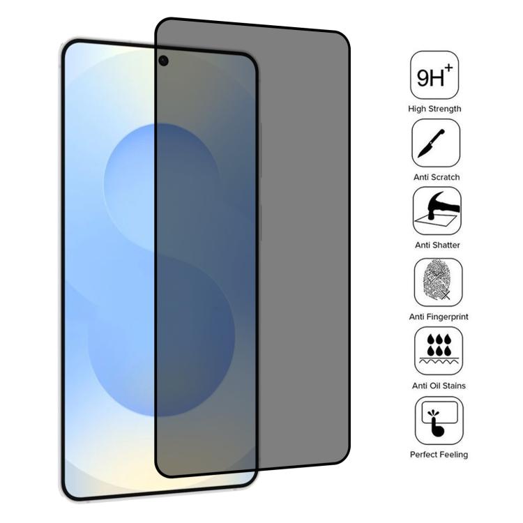25pcs Full Cover Anti-peeping Tempered Glass Film,  Support Fingerprint Unlocking, For Samsung Galaxy S26+ 5G, For Samsung Galaxy S26 Ultra 5G, For Samsung Galaxy S26 5G, For Samsung Galaxy S25 Edge 5G, For Samsung Galaxy S25 5G                        ...