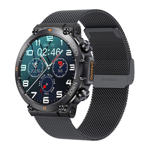 K56 Pro Bracelet intelligent en acier de 1,39 pouces avec surveillance de la fréquence cardiaque / de la pression artérielle, bracelet en acier (milanais noir), bracelet en acier (noir trois maillons), bracelet en acier (noir joint de bambou)