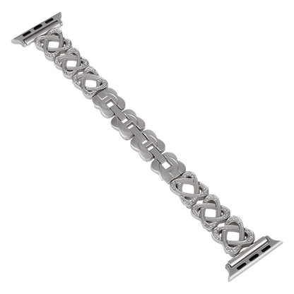 Hearts Crossed Diamond Metal Watch Band, For Apple Watch SE 2023 44mm, For Apple Watch SE 2023 40mm, For Apple Watch Ultra 2 49mm, For Apple Watch Series 9 45mm, For Apple Watch Series 9 41mm, For Apple Watch Ultra 49mm, For Apple Watch Series 8 41mm  ...