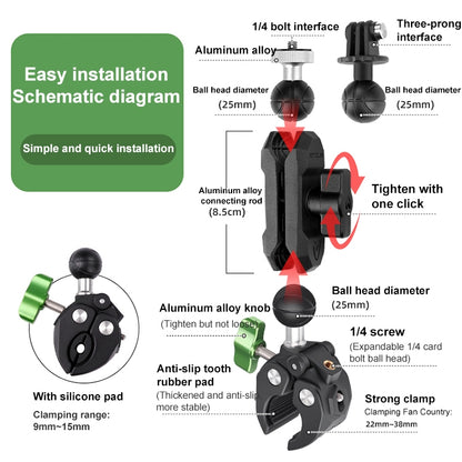 RUIGPRO Crab Clamp Action Camera Bracket, 1/4 Ball Head Mount, 1/4 Ball Head Mount with Rod, 3-claw Ball Head Mount, 3-claw Ball Head Mount with Rod, Dual-Head Crab, Dual-Head Crab with Selfie Stick, 1/4 Ball Head Dual-Head Crab with Selfie Stick������...
