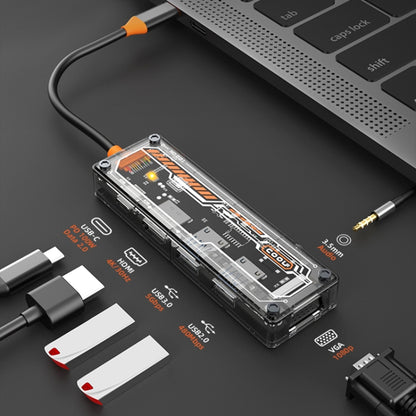 SW6V 6 in 1 Type-C to USB + HDMI + VGA + Audio 3.5 HUB Docking Station, SW6V