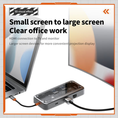 SW8V 8 in 1 Type-C to USB + HDMI + RJ45 + SD/TF HUB Docking Station, SW8V