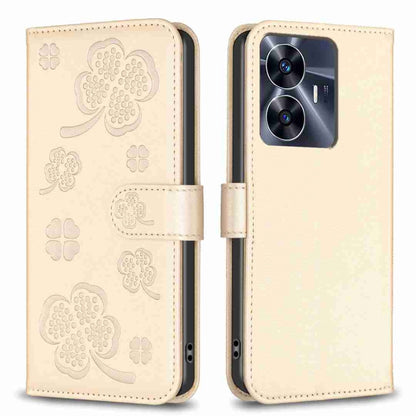 Four-leaf Embossed Leather Phone Case, For Realme 16T 5G, For Realme C53, For Realme C55, For Realme C33, For Realme C35