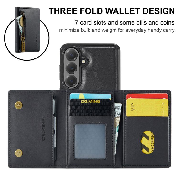 DG.MING M5 Series Zip RFID Multi Card Detachable Leather Phone Case, For Galaxy S26+ 5G, For Galaxy S26 Ultra 5G, For Galaxy S26 5G, For Samsung Galaxy S25 FE 5G, For Samsung Galaxy S25 Edge 5G, For Galaxy S25 5G, For Galaxy S25+ 5G                    ...