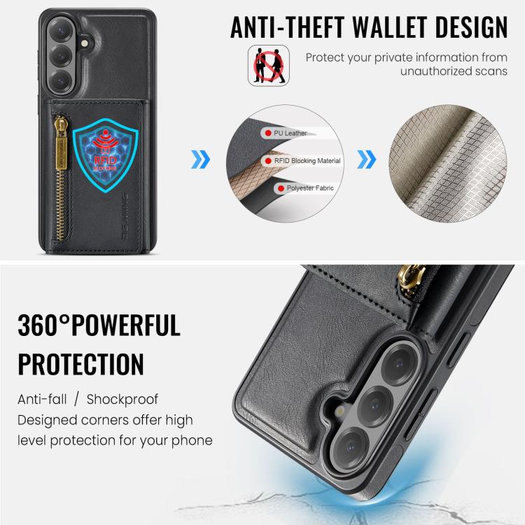 DG.MING M5 Series Zip RFID Multi Card Detachable Leather Phone Case, For Galaxy S26+ 5G, For Galaxy S26 Ultra 5G, For Galaxy S26 5G, For Samsung Galaxy S25 FE 5G, For Samsung Galaxy S25 Edge 5G, For Galaxy S25 5G, For Galaxy S25+ 5G                    ...