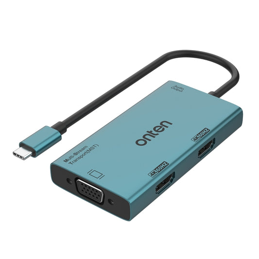 Onten M206 4K 60Hz 4 in 1 Type-C to Dual HDMI + VGA + 3.5mm Video Converter Adapter, M206