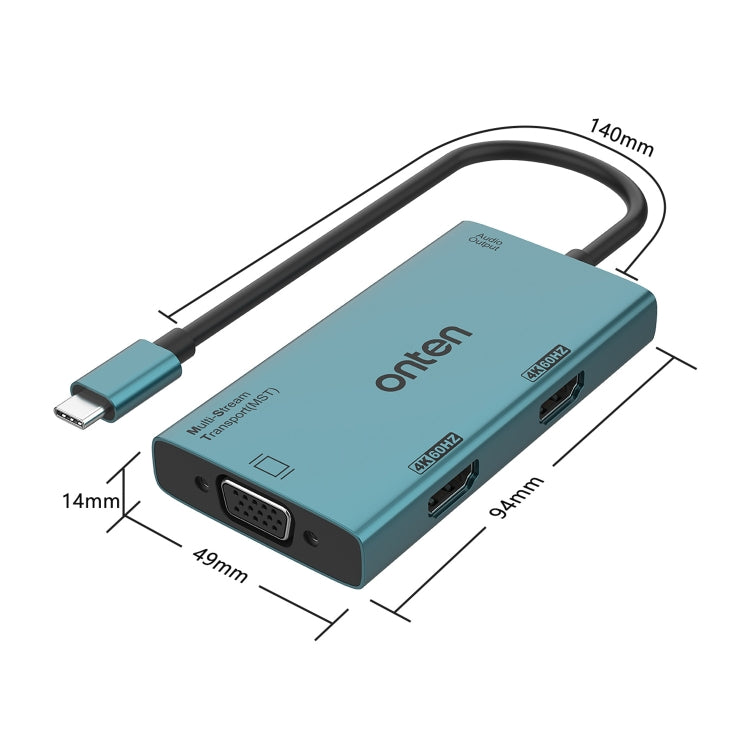 Onten M206 4K 60Hz 4 in 1 Type-C to Dual HDMI + VGA + 3.5mm Video Converter Adapter, M206
