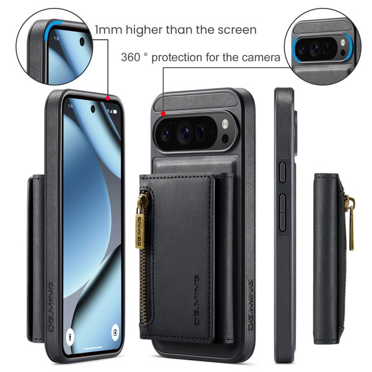 DG.MING M5 Series Zip RFID Multi Card Detachable Leather Phone Case, For Google Pixel 10 Pro XL, For Google Pixel 10 / Pixel 10 Pro, For Google Pixel 9 Pro XL, For Google Pixel 9 / 9 Pro, For Google Pixel 8 Pro, For Google Pixel 8