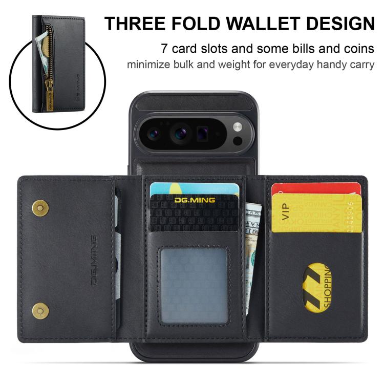 DG.MING M5 Series Zip RFID Multi Card Detachable Leather Phone Case, For Google Pixel 10 Pro XL, For Google Pixel 10 / Pixel 10 Pro, For Google Pixel 9 Pro XL, For Google Pixel 9 / 9 Pro, For Google Pixel 8 Pro, For Google Pixel 8