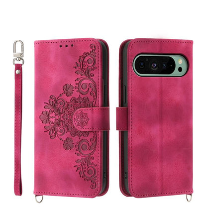 Skin Feel Flowers Embossed Wallet Leather Phone Case, For Google Pixel 11 Pro XL, For Google Pixel 11 / Pixel 11 Pro, For Google Pixel 10a, For Google Pixel 9a, For Google Pixel 9 Pro, For Google Pixel 9, For Google Pixel 8a