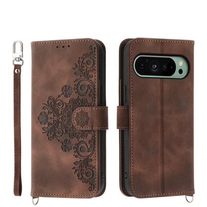 Skin Feel Flowers Embossed Wallet Leather Phone Case, For Google Pixel 11 Pro XL, For Google Pixel 11 / Pixel 11 Pro, For Google Pixel 10a, For Google Pixel 9a, For Google Pixel 9 Pro, For Google Pixel 9, For Google Pixel 8a