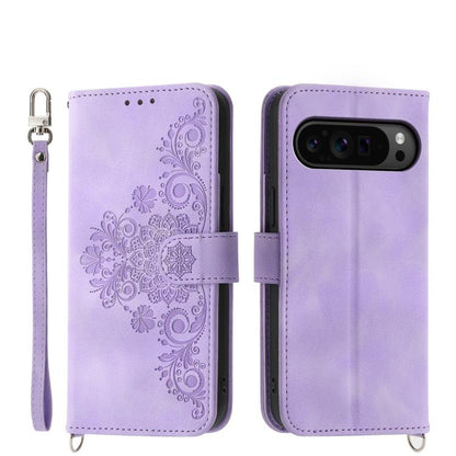 Skin Feel Flowers Embossed Wallet Leather Phone Case, For Google Pixel 11 Pro XL, For Google Pixel 11 / Pixel 11 Pro, For Google Pixel 10a, For Google Pixel 9a, For Google Pixel 9 Pro, For Google Pixel 9, For Google Pixel 8a