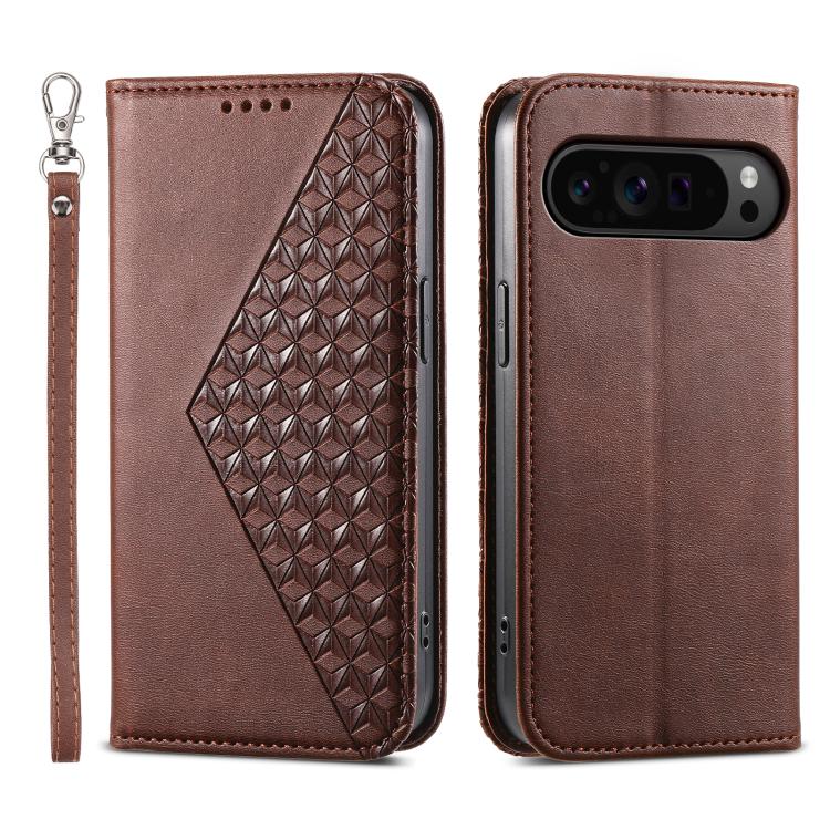 Cubic Grid Calf Texture Magnetic Leather Phone Case, For Google Pixel 11 Pro XL, For Google Pixel 11 / Pixel 11 Pro, For Google Pixel 10a, For Google Pixel 9a, For Google Pixel 9 Pro, For Google Pixel 9, For Google Pixel 8a