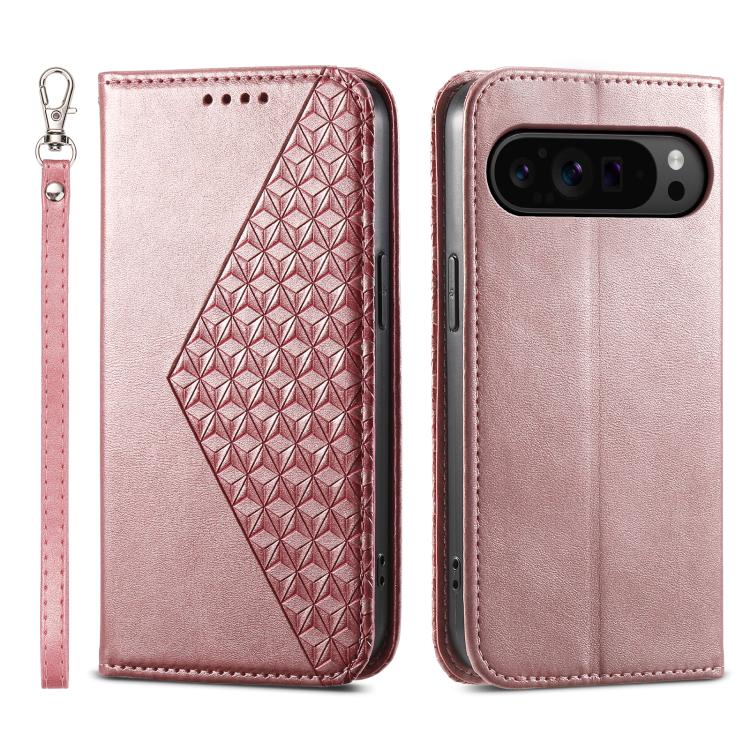 Cubic Grid Calf Texture Magnetic Leather Phone Case, For Google Pixel 11 Pro XL, For Google Pixel 11 / Pixel 11 Pro, For Google Pixel 10a, For Google Pixel 9a, For Google Pixel 9 Pro, For Google Pixel 9, For Google Pixel 8a