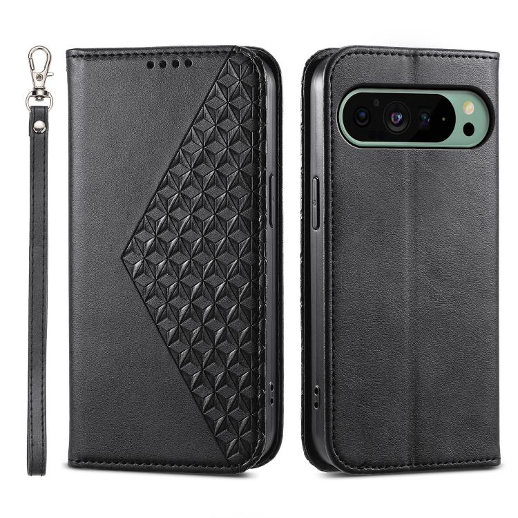 Cubic Grid Calf Texture Magnetic Leather Phone Case, For Google Pixel 11 Pro XL, For Google Pixel 11 / Pixel 11 Pro, For Google Pixel 10a, For Google Pixel 9a, For Google Pixel 9 Pro, For Google Pixel 9, For Google Pixel 8a