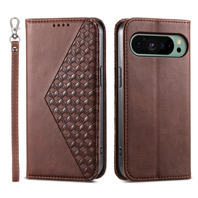 Cubic Grid Calf Texture Magnetic Leather Phone Case, For Google Pixel 11 Pro XL, For Google Pixel 11 / Pixel 11 Pro, For Google Pixel 10a, For Google Pixel 9a, For Google Pixel 9 Pro, For Google Pixel 9, For Google Pixel 8a