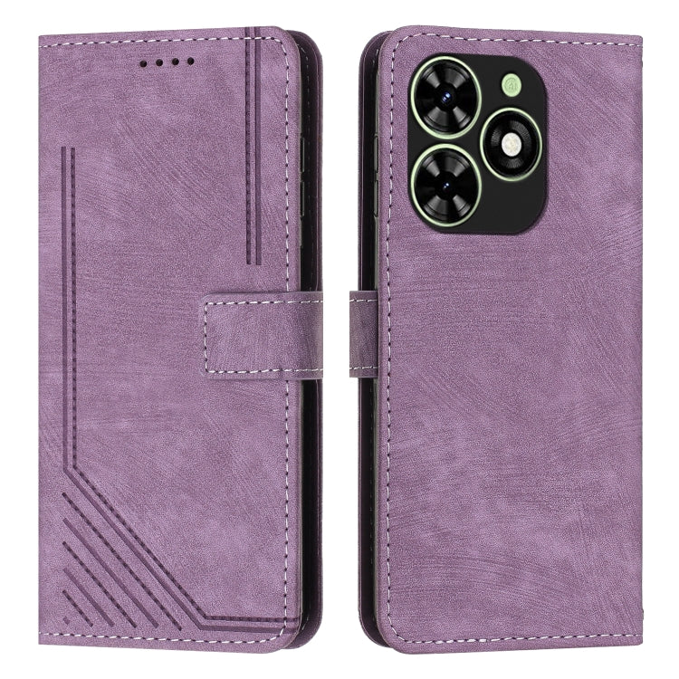 Skin Feel Stripe Pattern Leather Phone Case with Lanyard, For Tecno Camon 40 Pro 5G, For Tecno Spark 30C 5G / Pop 9 5G, For Tecno Camon 30S, For Tecno Spark 30 Pro, For Tecno Spark 30 5G, For Tecno Spark 30 4G, For Tecno Spark Go 5G 2025 Global        ...