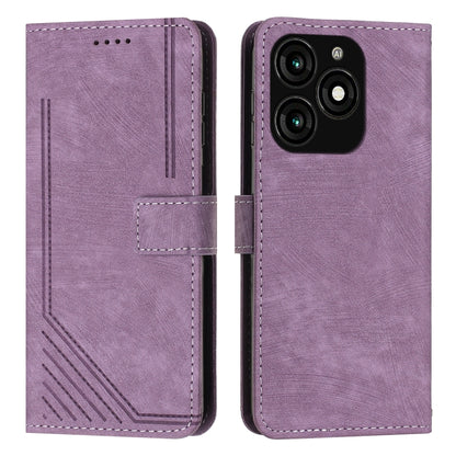 Skin Feel Stripe Pattern Leather Phone Case with Lanyard, For Tecno Camon 40 Pro 5G, For Tecno Spark 30C 5G / Pop 9 5G, For Tecno Camon 30S, For Tecno Spark 30 Pro, For Tecno Spark 30 5G, For Tecno Spark 30 4G, For Tecno Spark Go 5G 2025 Global        ...