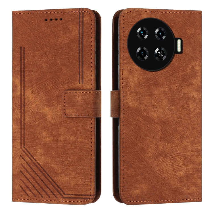Skin Feel Stripe Pattern Leather Phone Case with Lanyard, For Tecno Camon 40 Pro 5G, For Tecno Spark 30C 5G / Pop 9 5G, For Tecno Camon 30S, For Tecno Spark 30 Pro, For Tecno Spark 30 5G, For Tecno Spark 30 4G, For Tecno Spark Go 5G 2025 Global        ...