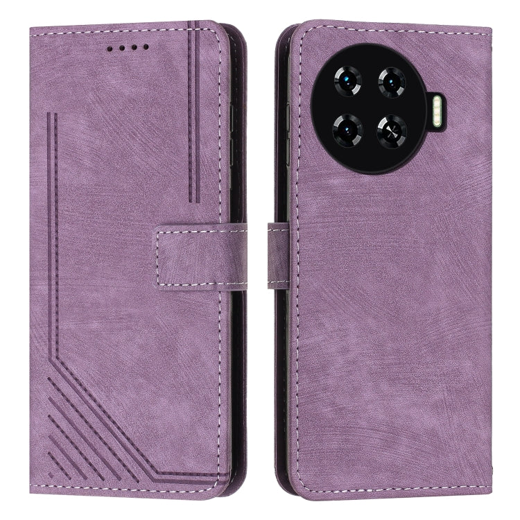 Skin Feel Stripe Pattern Leather Phone Case with Lanyard, For Tecno Camon 40 Pro 5G, For Tecno Spark 30C 5G / Pop 9 5G, For Tecno Camon 30S, For Tecno Spark 30 Pro, For Tecno Spark 30 5G, For Tecno Spark 30 4G, For Tecno Spark Go 5G 2025 Global        ...