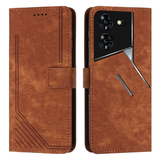 Skin Feel Stripe Pattern Leather Phone Case with Lanyard, For Tecno Pova 5 Pro