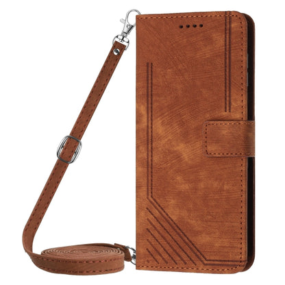 Skin Feel Stripe Pattern Leather Phone Case with Lanyard, For Tecno Pova 5 Pro