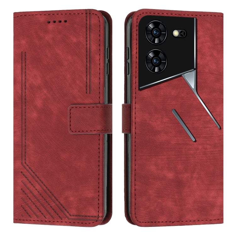 Skin Feel Stripe Pattern Leather Phone Case with Lanyard, For Tecno Pova 5 Pro