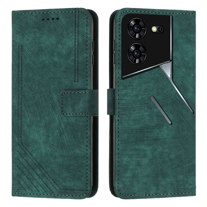 Skin Feel Stripe Pattern Leather Phone Case with Lanyard, For Tecno Pova 5 Pro