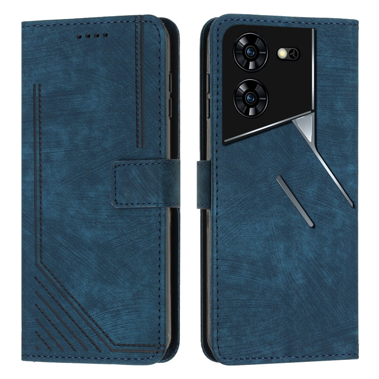 Skin Feel Stripe Pattern Leather Phone Case with Lanyard, For Tecno Pova 5 Pro