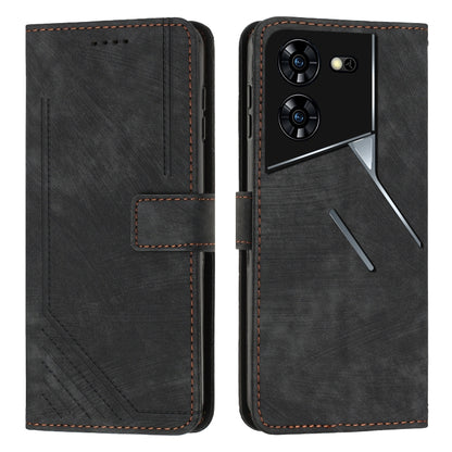 Skin Feel Stripe Pattern Leather Phone Case with Lanyard, For Tecno Pova 5 Pro