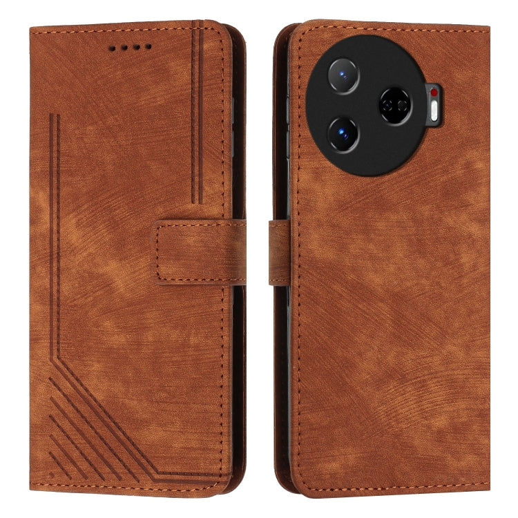 Skin Feel Stripe Pattern Leather Phone Case with Lanyard, For Tecno Camon 40 Pro 5G, For Tecno Spark 30C 5G / Pop 9 5G, For Tecno Camon 30S, For Tecno Spark 30 Pro, For Tecno Spark 30 5G, For Tecno Spark 30 4G, For Tecno Spark Go 5G 2025 Global        ...