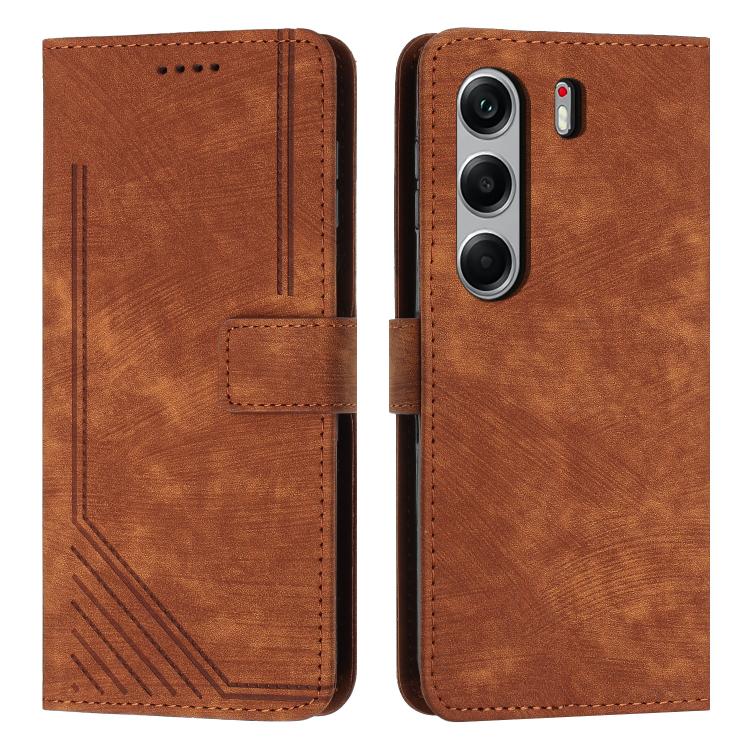 Skin Feel Stripe Pattern Leather Phone Case with Lanyard, For Tecno Spark 50 4G, For Tecno Camon 50 Pro 4G, For Tecno Camon 50 4G, For Tecno Spark Go 3, For Tenco Spark Slim 5G, For Tecno Spark 40C, For Tecno Pova 7 Pro 5G, For Tecno Pova 7 5G         ...