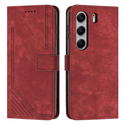 Skin Feel Stripe Pattern Leather Phone Case with Lanyard, For Tecno Spark 50 4G, For Tecno Camon 50 Pro 4G, For Tecno Camon 50 4G, For Tecno Spark Go 3, For Tenco Spark Slim 5G, For Tecno Spark 40C, For Tecno Pova 7 Pro 5G, For Tecno Pova 7 5G         ...