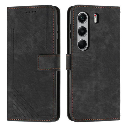 Skin Feel Stripe Pattern Leather Phone Case with Lanyard, For Tecno Spark 50 4G, For Tecno Camon 50 Pro 4G, For Tecno Camon 50 4G, For Tecno Spark Go 3, For Tenco Spark Slim 5G, For Tecno Spark 40C, For Tecno Pova 7 Pro 5G, For Tecno Pova 7 5G         ...