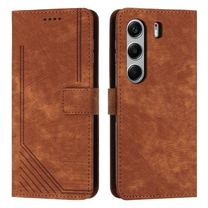 Skin Feel Stripe Pattern Leather Phone Case with Lanyard, For Tecno Spark 50 4G, For Tecno Camon 50 Pro 4G, For Tecno Camon 50 4G, For Tecno Spark Go 3, For Tenco Spark Slim 5G, For Tecno Spark 40C, For Tecno Pova 7 Pro 5G, For Tecno Pova 7 5G         ...