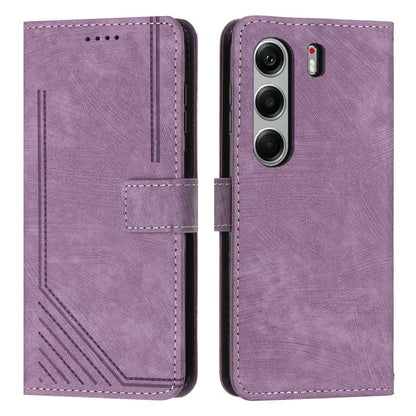 Skin Feel Stripe Pattern Leather Phone Case with Lanyard, For Tecno Spark 50 4G, For Tecno Camon 50 Pro 4G, For Tecno Camon 50 4G, For Tecno Spark Go 3, For Tenco Spark Slim 5G, For Tecno Spark 40C, For Tecno Pova 7 Pro 5G, For Tecno Pova 7 5G         ...