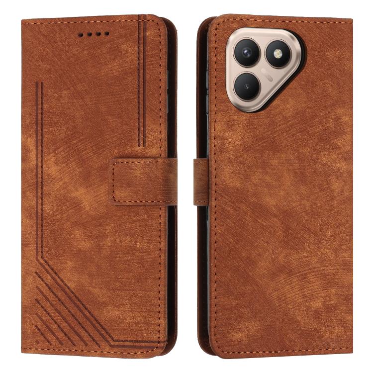 Skin Feel Stripe Pattern Leather Phone Case with Lanyard, For Tecno Spark 50 4G, For Tecno Camon 50 Pro 4G, For Tecno Camon 50 4G, For Tecno Spark Go 3, For Tenco Spark Slim 5G, For Tecno Spark 40C, For Tecno Pova 7 Pro 5G, For Tecno Pova 7 5G         ...