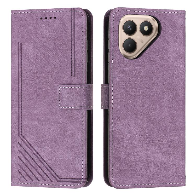 Skin Feel Stripe Pattern Leather Phone Case with Lanyard, For Tecno Spark 50 4G, For Tecno Camon 50 Pro 4G, For Tecno Camon 50 4G, For Tecno Spark Go 3, For Tenco Spark Slim 5G, For Tecno Spark 40C, For Tecno Pova 7 Pro 5G, For Tecno Pova 7 5G         ...