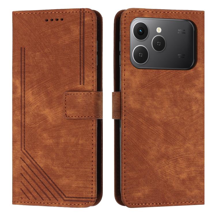 Skin Feel Stripe Pattern Leather Phone Case with Lanyard, For Tecno Spark 50 4G, For Tecno Camon 50 Pro 4G, For Tecno Camon 50 4G, For Tecno Spark Go 3, For Tenco Spark Slim 5G, For Tecno Spark 40C, For Tecno Pova 7 Pro 5G, For Tecno Pova 7 5G         ...