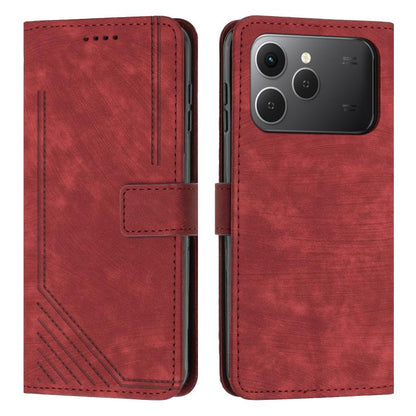 Skin Feel Stripe Pattern Leather Phone Case with Lanyard, For Tecno Spark 50 4G, For Tecno Camon 50 Pro 4G, For Tecno Camon 50 4G, For Tecno Spark Go 3, For Tenco Spark Slim 5G, For Tecno Spark 40C, For Tecno Pova 7 Pro 5G, For Tecno Pova 7 5G         ...
