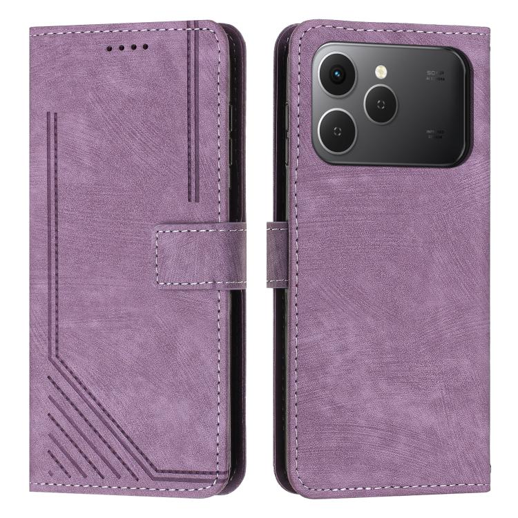 Skin Feel Stripe Pattern Leather Phone Case with Lanyard, For Tecno Spark 50 4G, For Tecno Camon 50 Pro 4G, For Tecno Camon 50 4G, For Tecno Spark Go 3, For Tenco Spark Slim 5G, For Tecno Spark 40C, For Tecno Pova 7 Pro 5G, For Tecno Pova 7 5G         ...