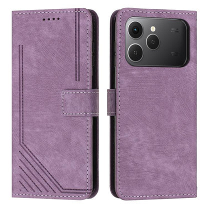 Skin Feel Stripe Pattern Leather Phone Case with Lanyard, For Tecno Spark 50 4G, For Tecno Camon 50 Pro 4G, For Tecno Camon 50 4G, For Tecno Spark Go 3, For Tenco Spark Slim 5G, For Tecno Spark 40C, For Tecno Pova 7 Pro 5G, For Tecno Pova 7 5G         ...