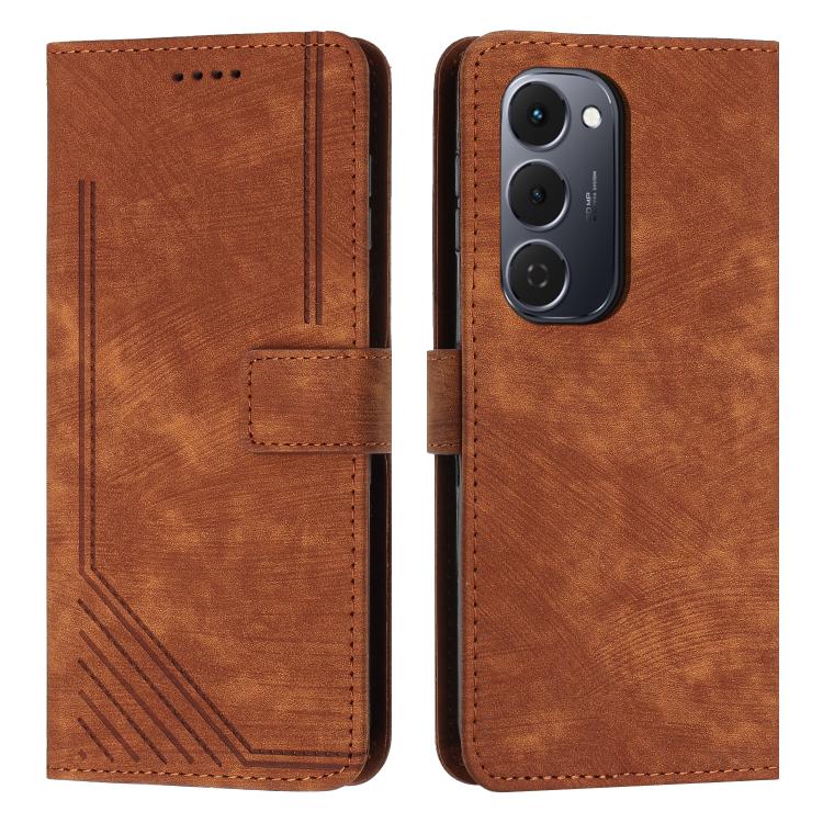 Skin Feel Stripe Pattern Leather Phone Case with Lanyard, For Tecno Spark 50 4G, For Tecno Camon 50 Pro 4G, For Tecno Camon 50 4G, For Tecno Spark Go 3, For Tenco Spark Slim 5G, For Tecno Spark 40C, For Tecno Pova 7 Pro 5G, For Tecno Pova 7 5G         ...