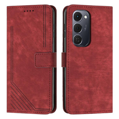 Skin Feel Stripe Pattern Leather Phone Case with Lanyard, For Tecno Spark 50 4G, For Tecno Camon 50 Pro 4G, For Tecno Camon 50 4G, For Tecno Spark Go 3, For Tenco Spark Slim 5G, For Tecno Spark 40C, For Tecno Pova 7 Pro 5G, For Tecno Pova 7 5G         ...